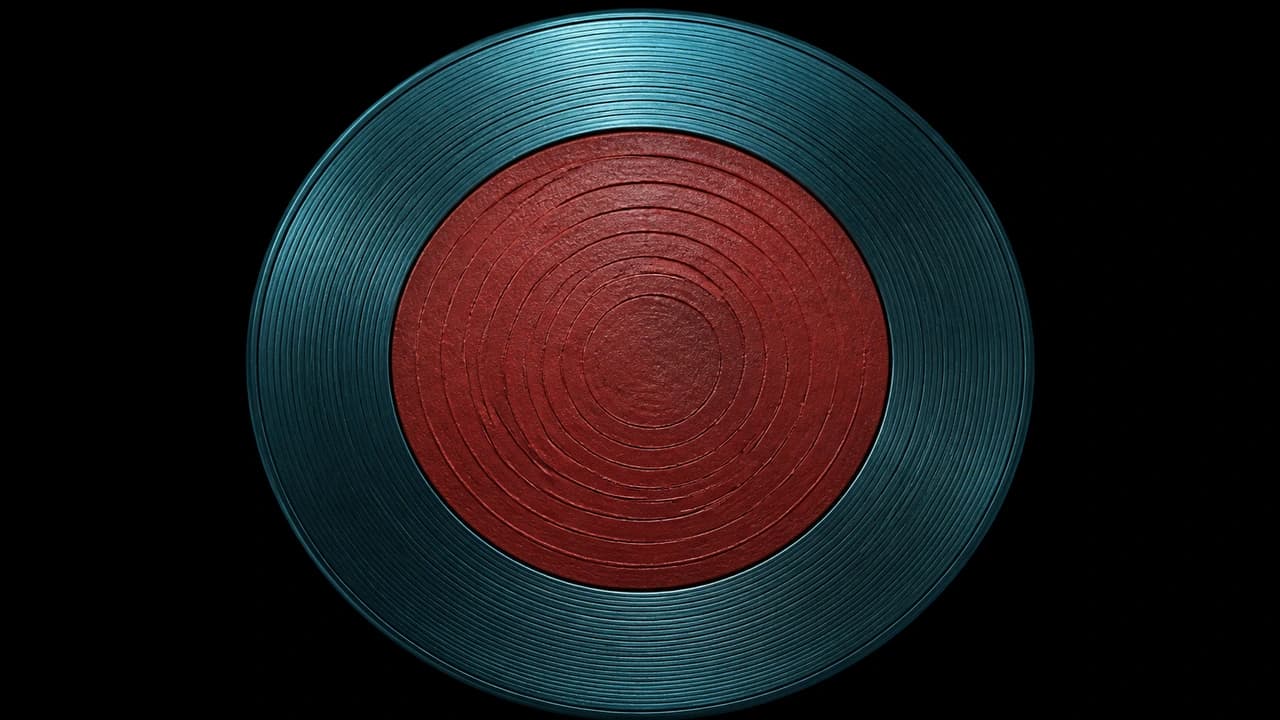 A large teal machined ring seen head on against black, its inner core replaced by a mismatched dull red disc whose engraving does not line up with the ring, joined by a clean hairline seam